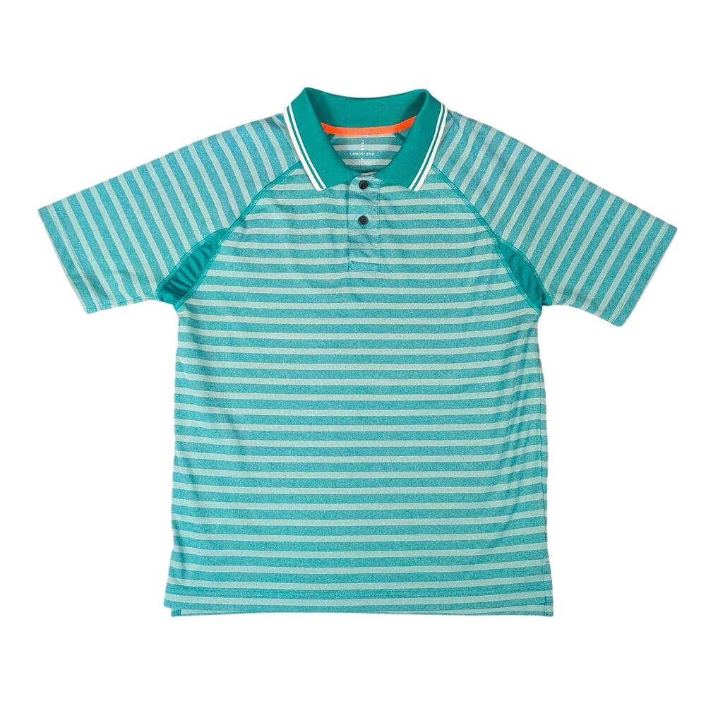 Lands' End Active Mesh Polo Shirt Mens S Short Sleeve Green Tonal Stripe Preppy